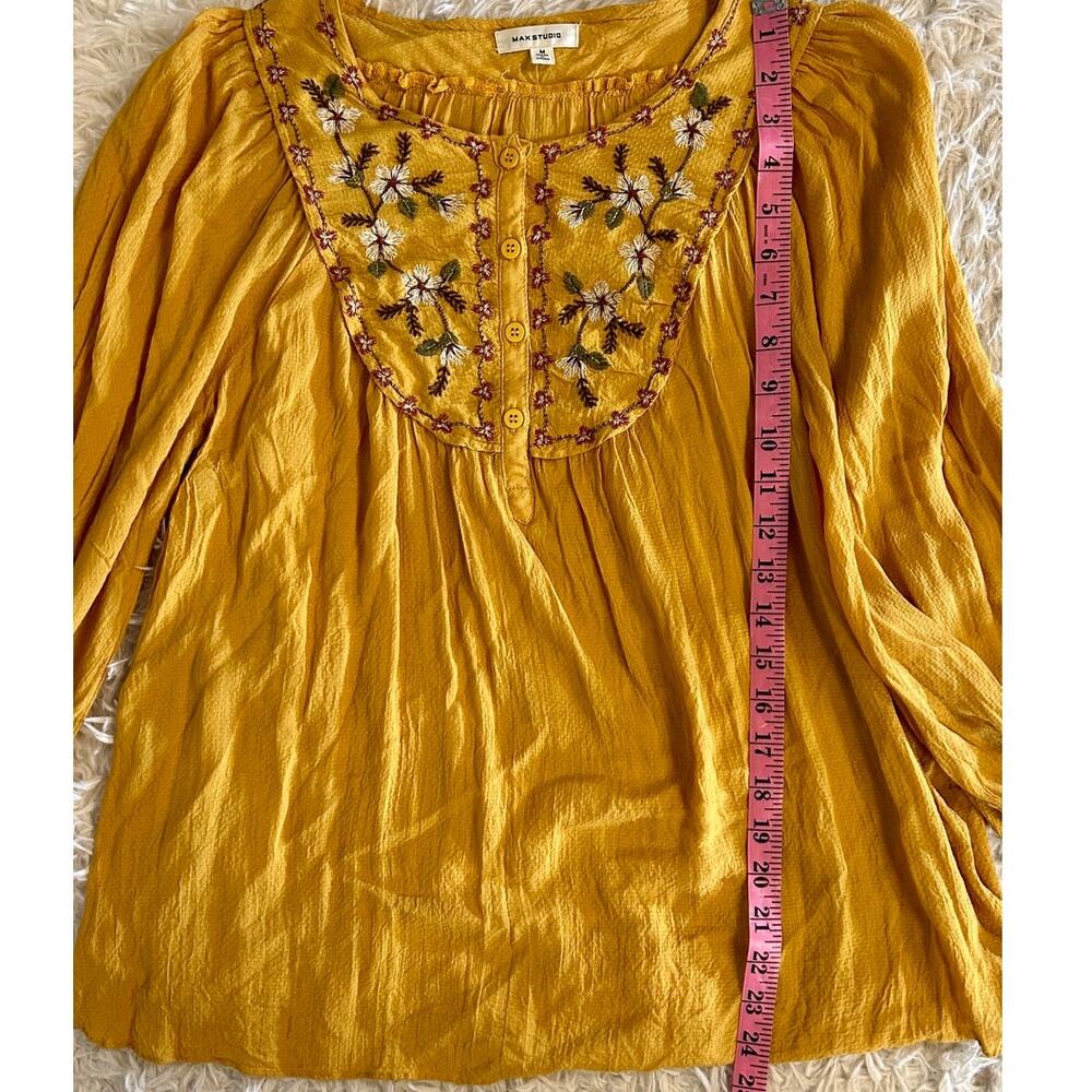 Max Studio Women's Size M Golden Yellow Embroidered Lightweight Blouse #0288 - Picture 9 of 11